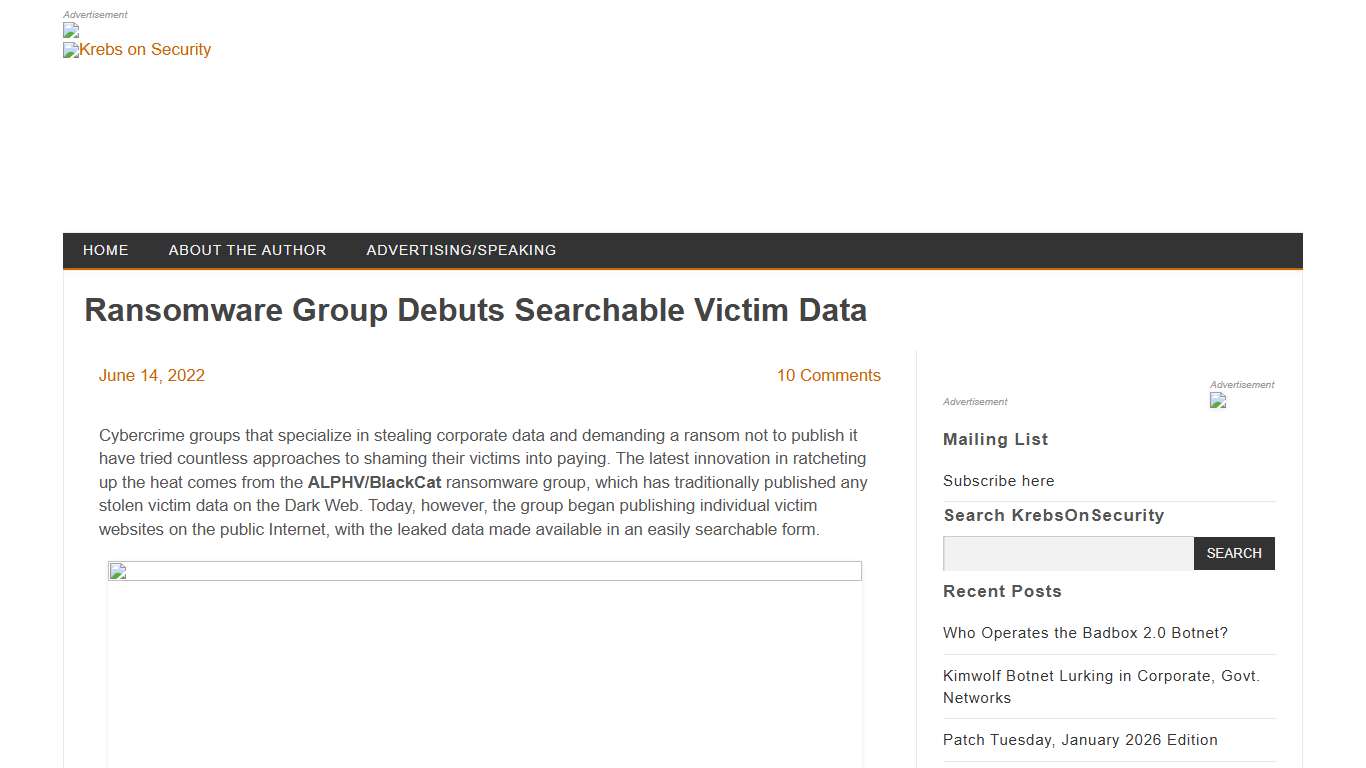 Ransomware Group Debuts Searchable Victim Data – Krebs on Security